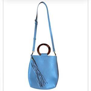Anthropologie Blue Leather Shoulder Bag with Tassel EUC
